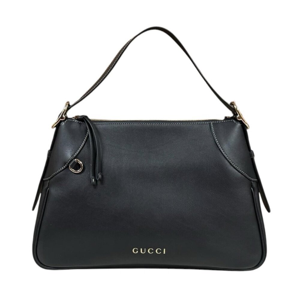 Gucci GG Emblem Tote Bag Leather Black